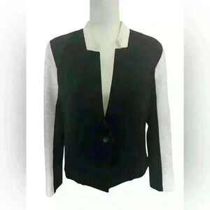 NYDJ Women's Size 14 Blazer – Black Jersey Knit, Off-White Sleeves, One-Button